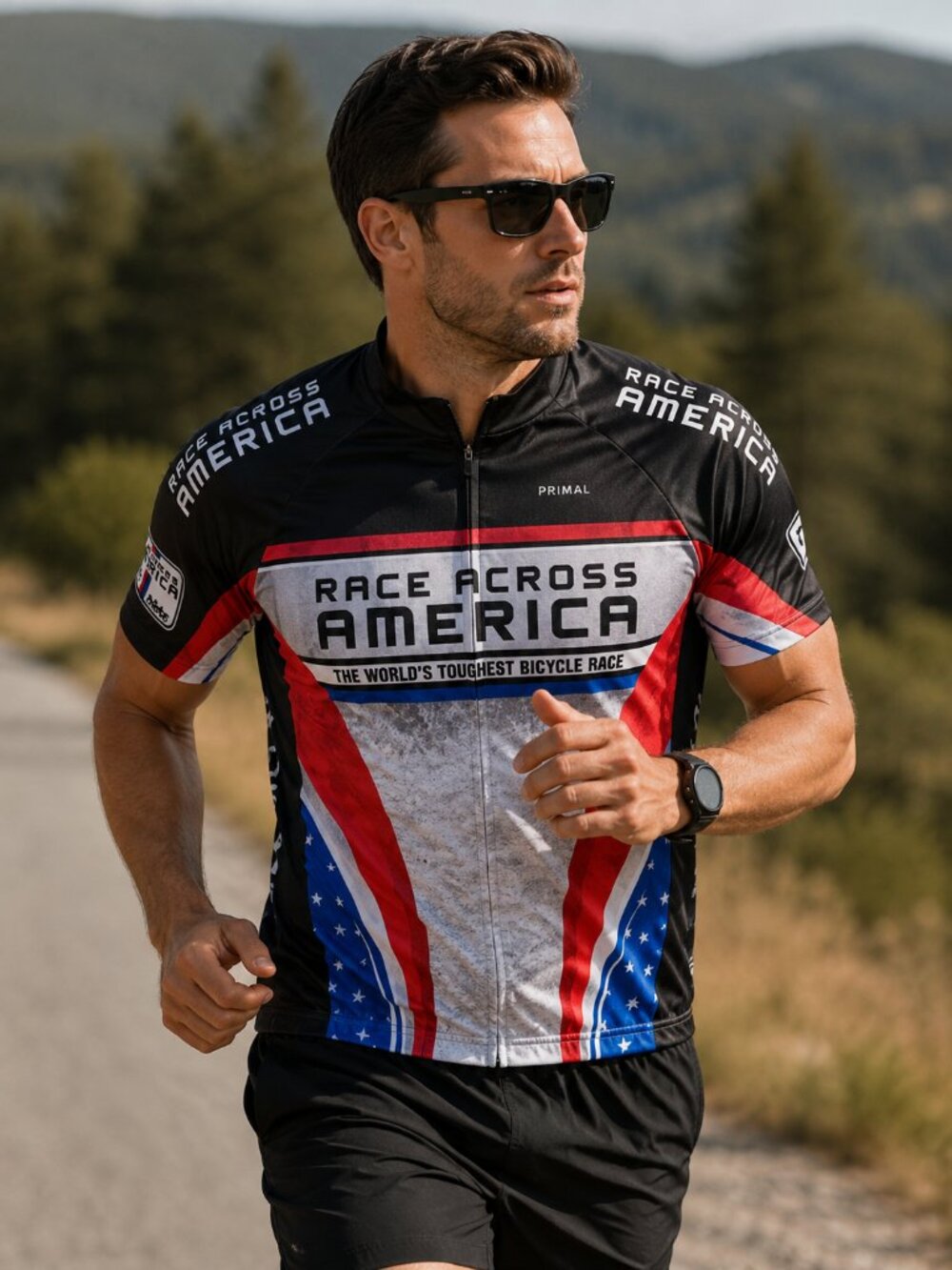 Primal Race Across America Cycling Jersey Men's Medium Full Zip